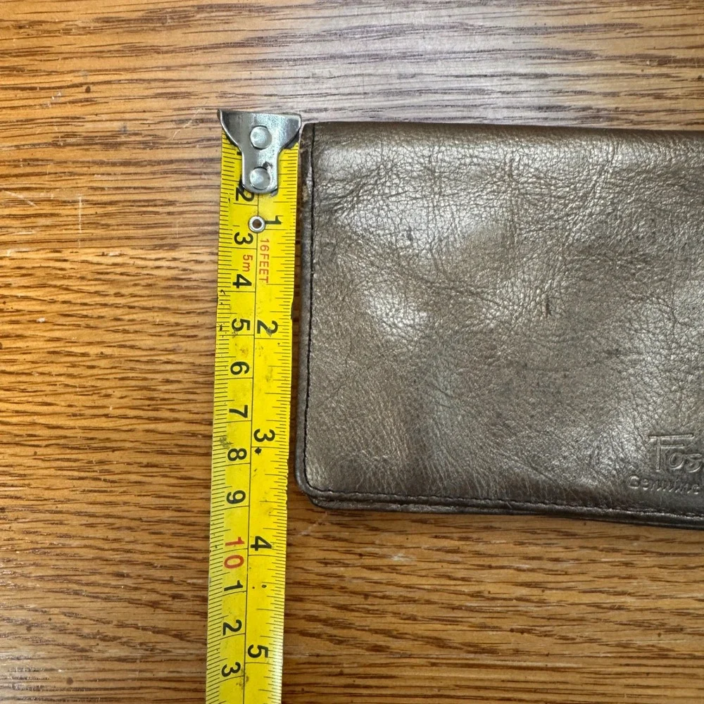 Fossil Metallic Bronze Genuine Leather Slim Bifold Wallet Organizer‎ Clutch